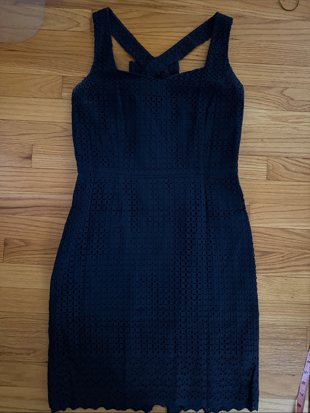 Brooks Brothers Navy Eyelet Sheath Dress with Crossback Straps